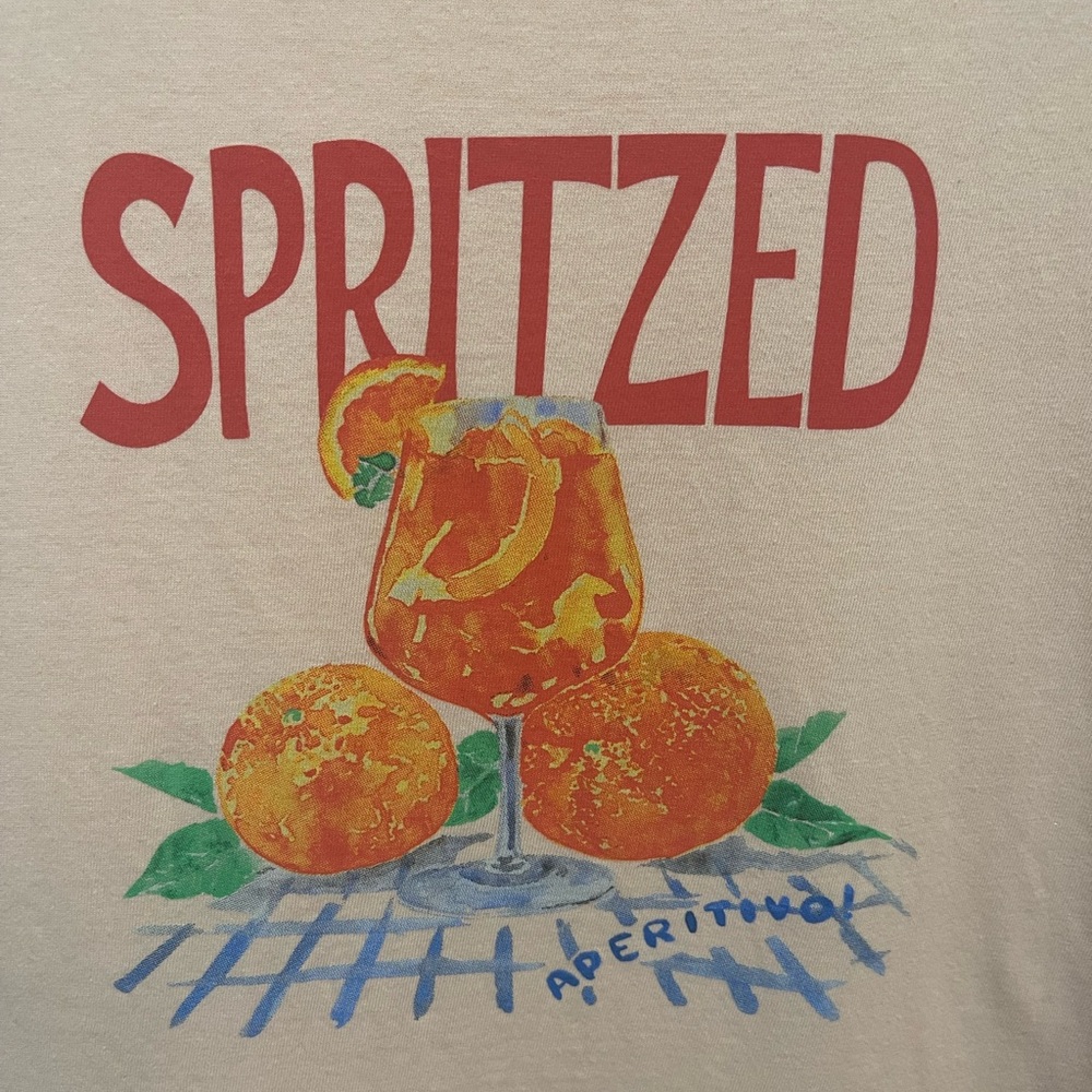 J.Crew Peach Graphic “Spritzed” Short Sleeve Tee Shirt , Orange Design - size M - Picture 12 of 12